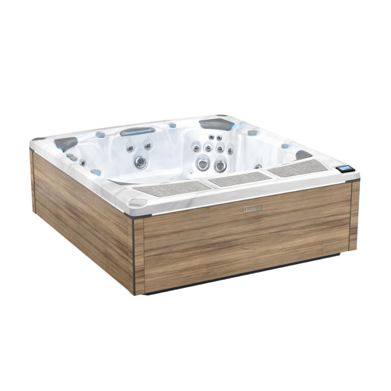 Sundance Spas 980 Series hot tub with premium Walnut exterior cabinetry